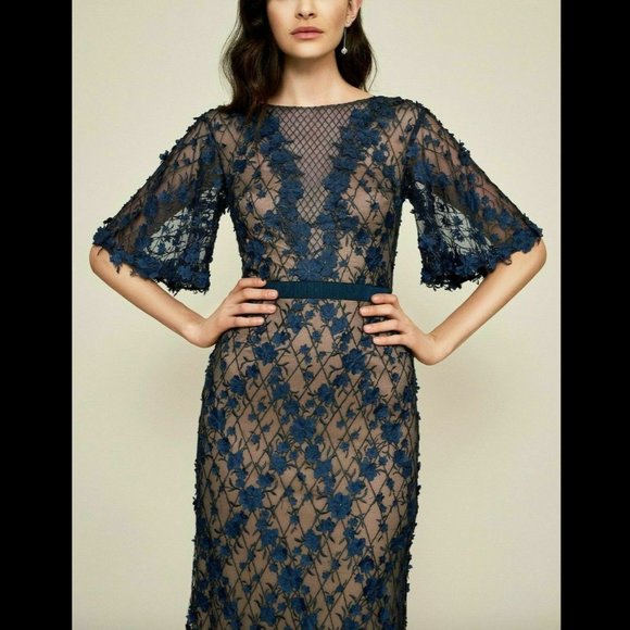 NEW $588 Tadashi Coriander Embroidered Tulle Gown - Picture 2 of 12